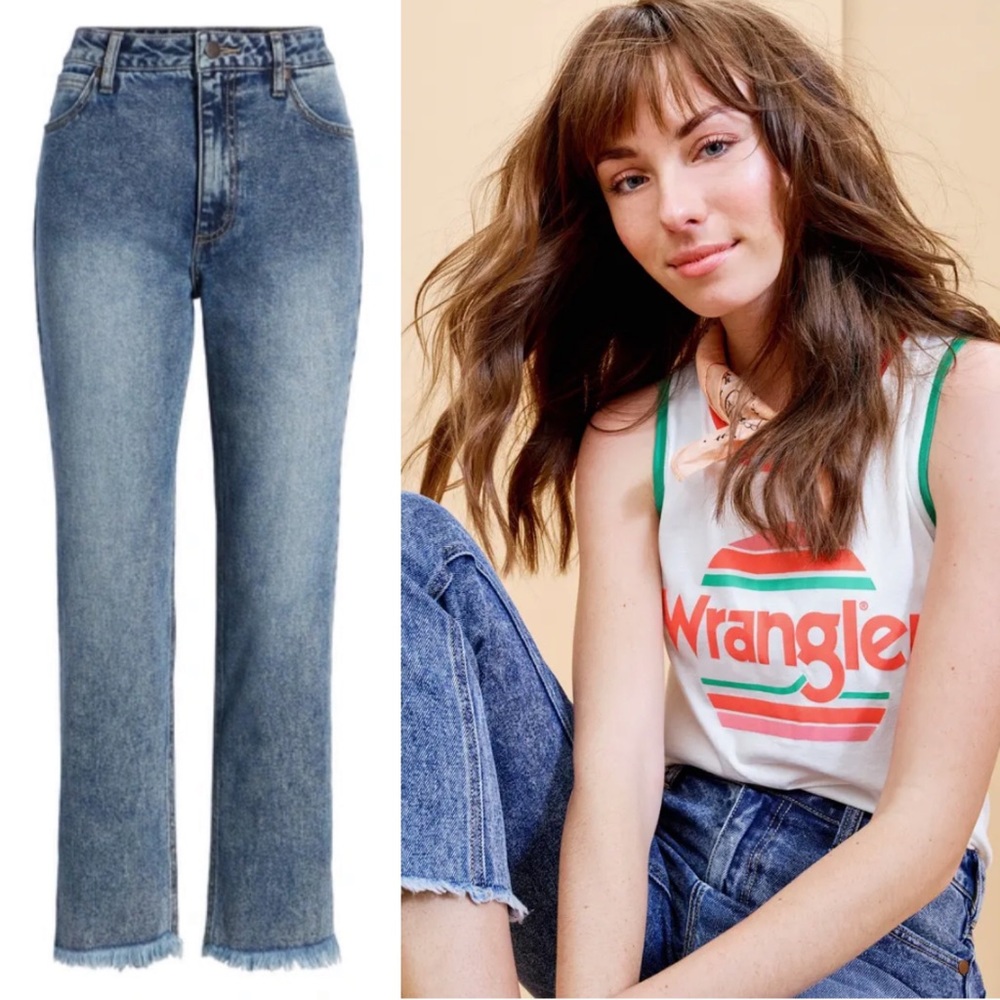 Wranger Acid Wash High Waist Crop Jeans In Dark Acid
